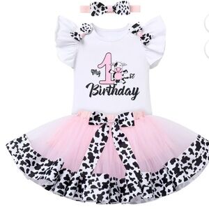 NWT 12 Month IBTOM CASTLE 1st Holy Cow I’m One birthday outfit with Tutu & Bow